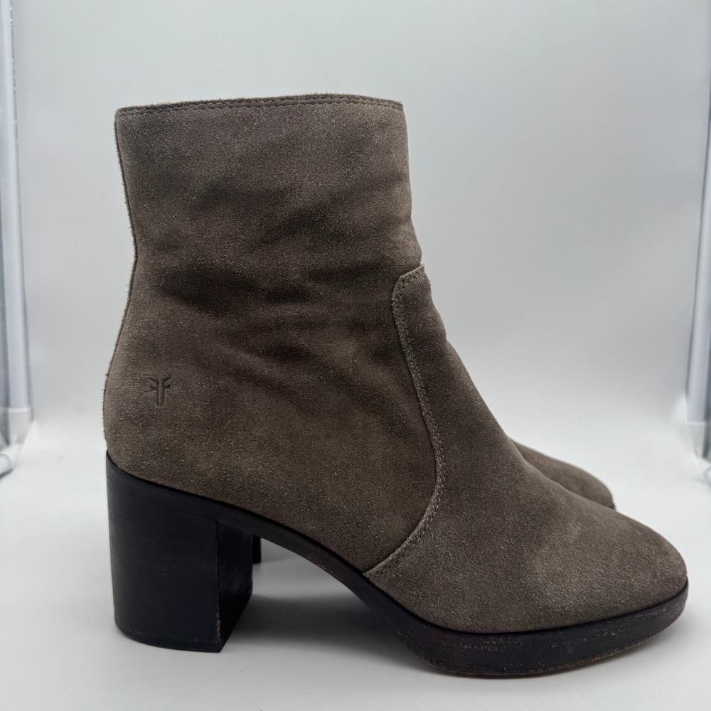 Frye Joan Women's 8M‎ Boots Gray Short Ankle Booties Suede Platform Block Heel